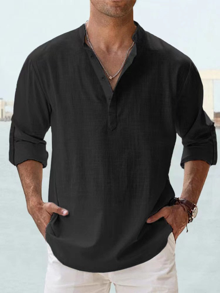 Vincent | Relaxed Linen Henley Shirt - Valereo