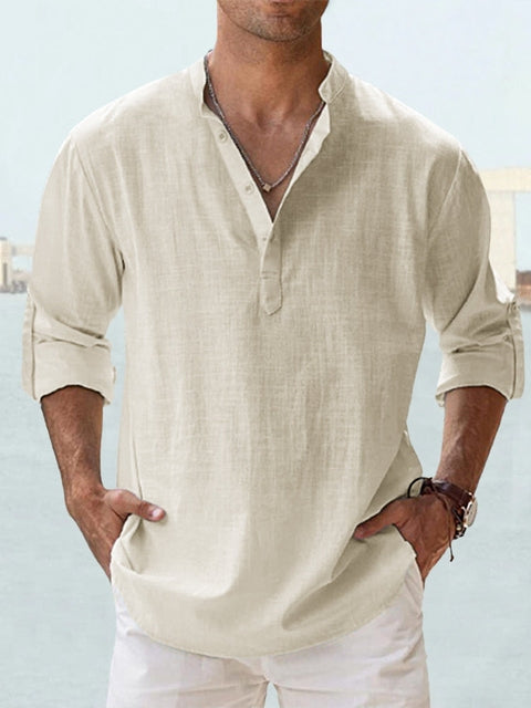 Vincent | Relaxed Linen Henley Shirt - Valereo